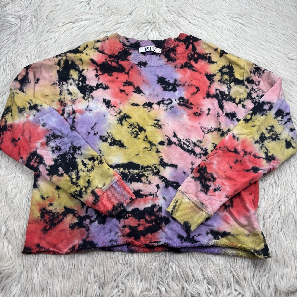 Anthropologie Letluv Women's S Tie Dye Boxy Sweatshirt Raw Hem Punk Artsy